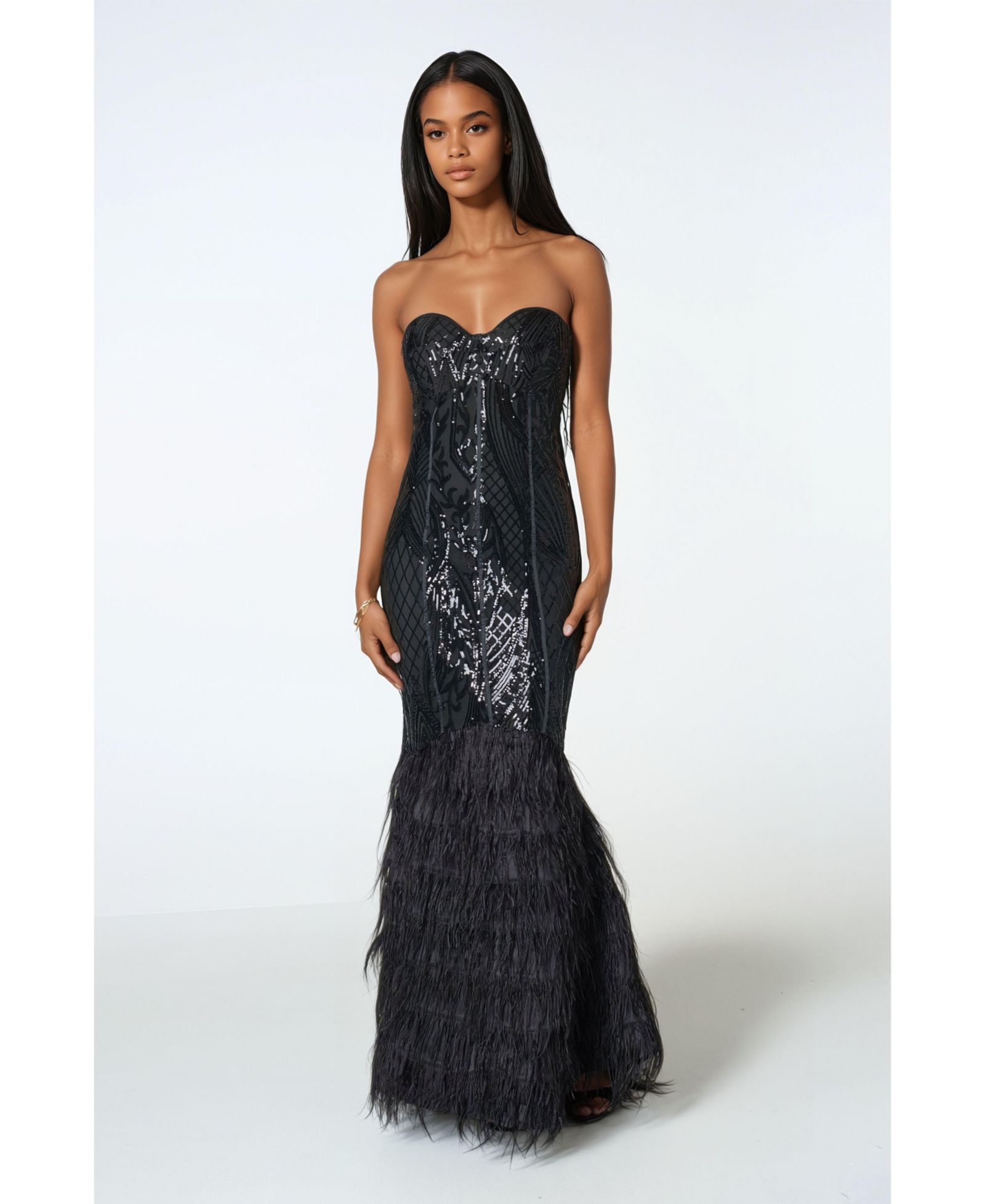 Bebe Women's Sequin Feather Gown