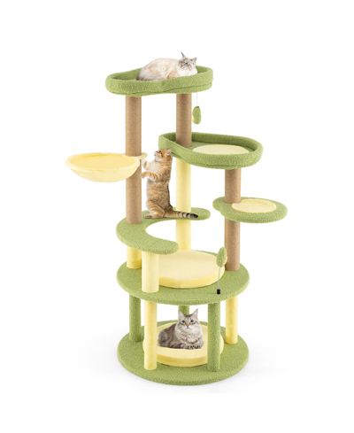 Multi-Level Avocado-Themed Cat Tree with Wide Perch & Rotatable Basket Fun & Cozy Cat Tower