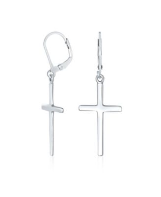 Bling Jewelry Classic Religious Cross Dangle Earrings Lever Back .925 Sterling Silver