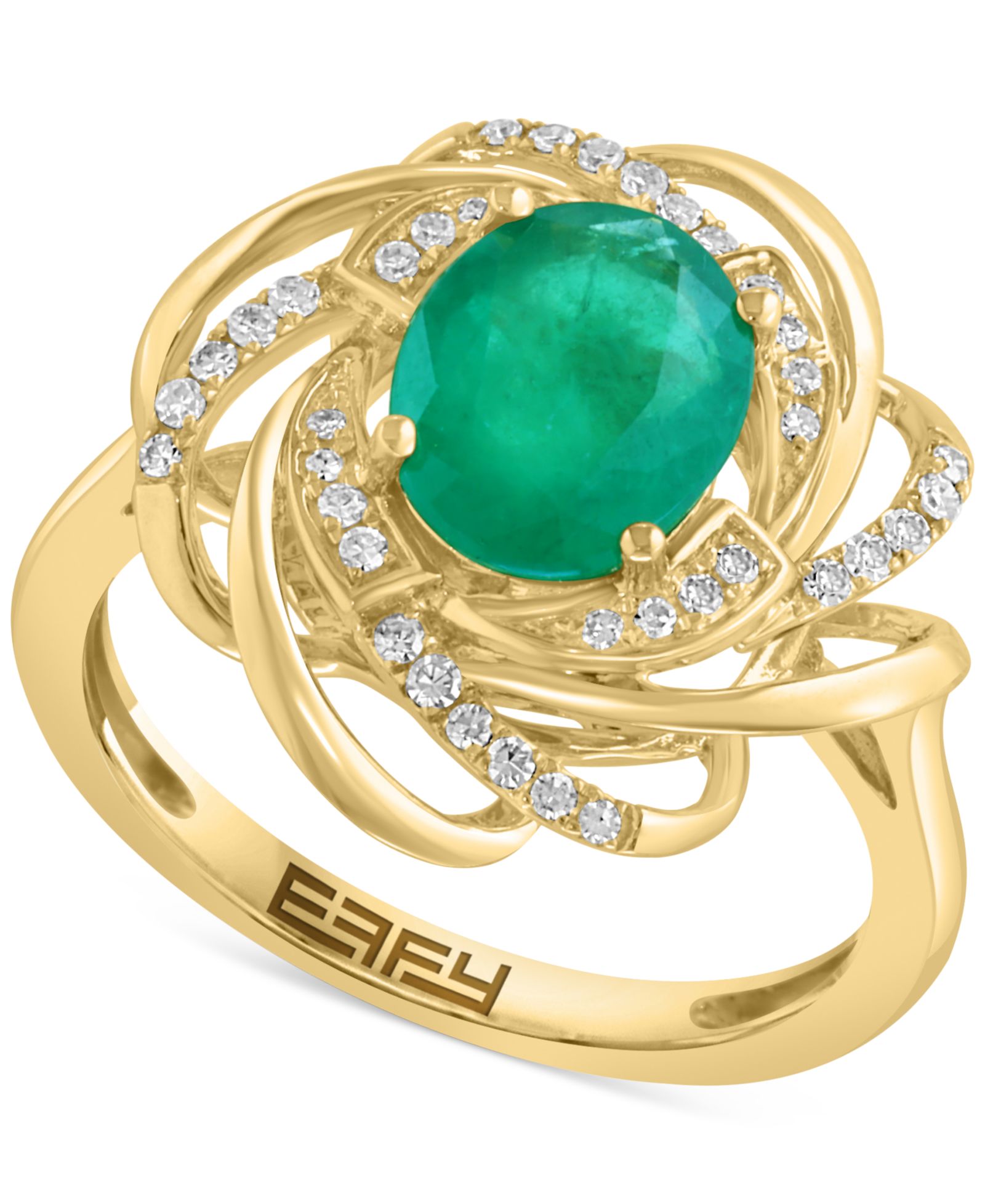 EFFY® Emerald (1-1/2 ct. t.w.) & Diamond (1/6 ct. t.w.) Spiral Statement Ring in 14k Gold