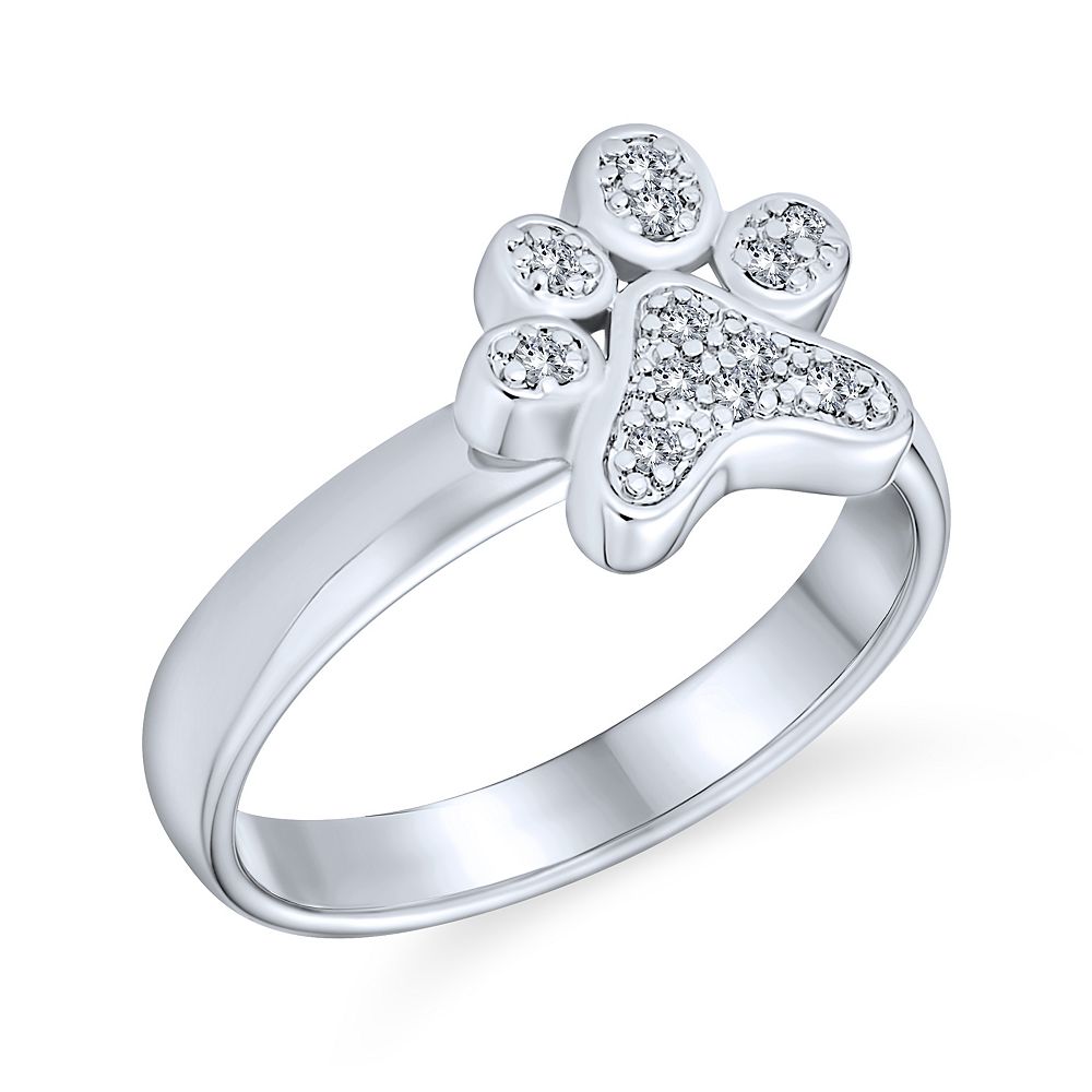 Bling Jewelry Кольцо с отпечатком лапы собаки, CZ Pave, серебристое покрытие