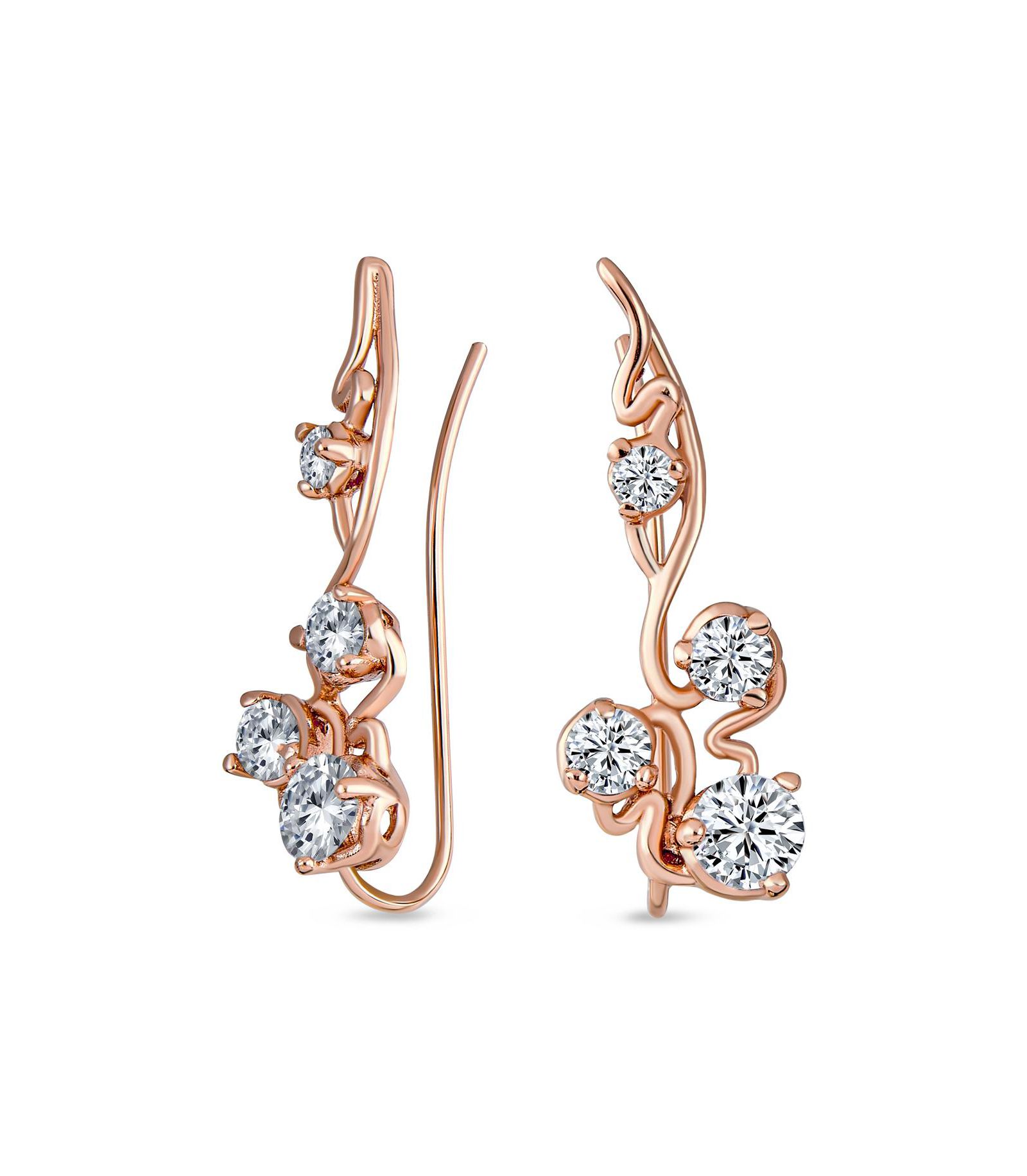 Серьги-клипсы Bling Jewelry трендовые закрученные для хряща с цирконом, позолота розового золота, серебро 925 пробы