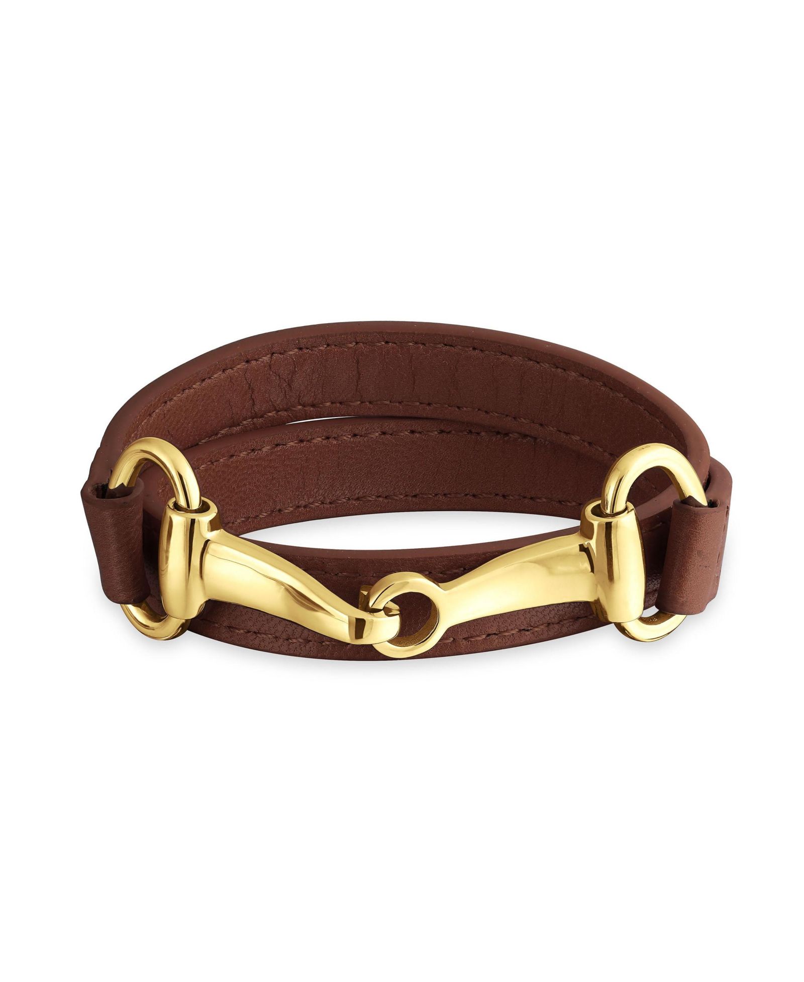 Bling Jewelry Genuine Leather Brown Gold Tone Equestrian Snaffle Horse Bit Wrap Bracelet