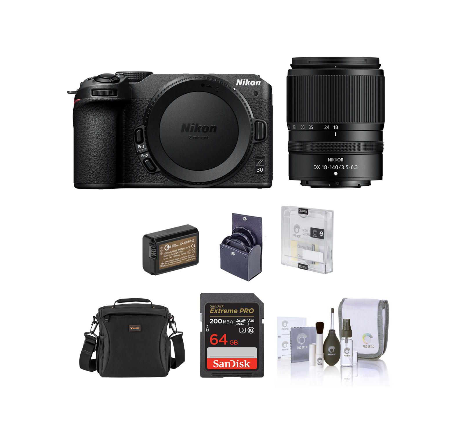 Беззеркальная камера Nikon Z 30 DX с объективом 18-140mm, комплект с картой 64GB, аккумулятором, сумкой