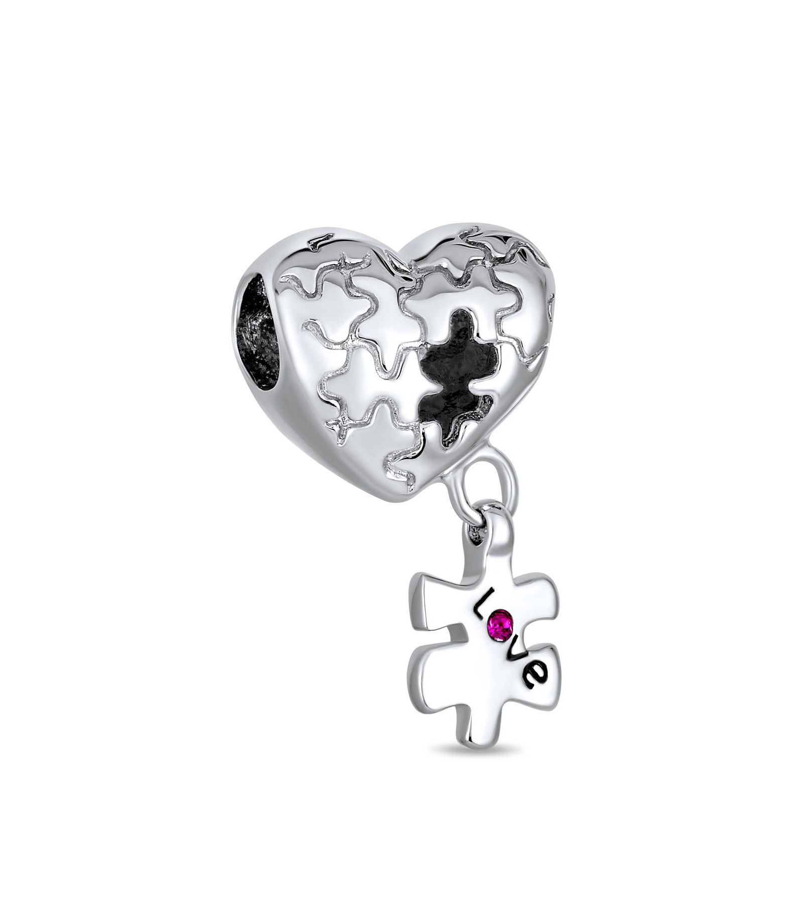 Bling Jewelry Heart Puzzle Piece Awareness Charm Bead for Bracelet .925 Sterling Silver