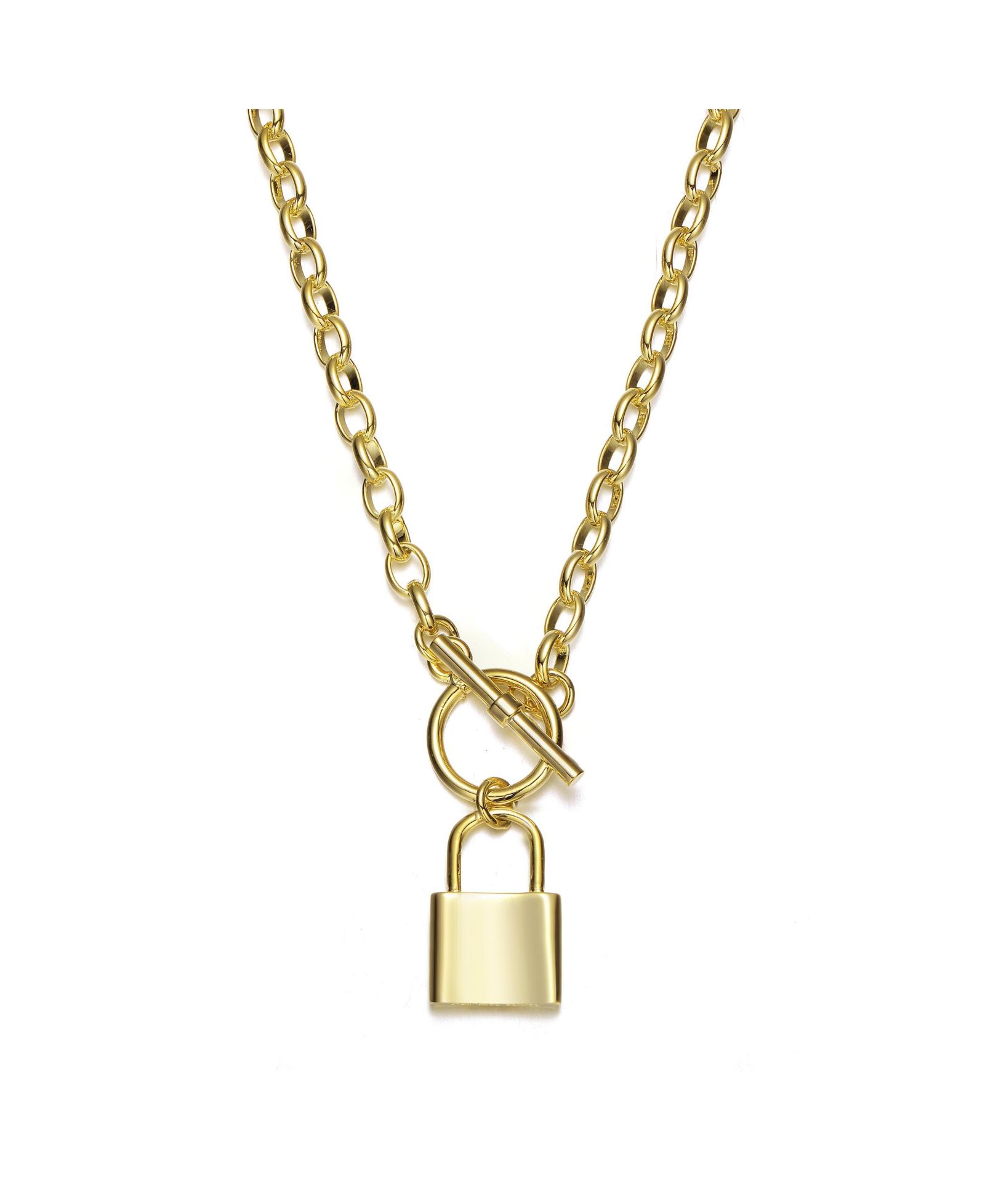 Rachel Glauber Modern 14K Gold Plated Padlock Charm Toggle Necklace