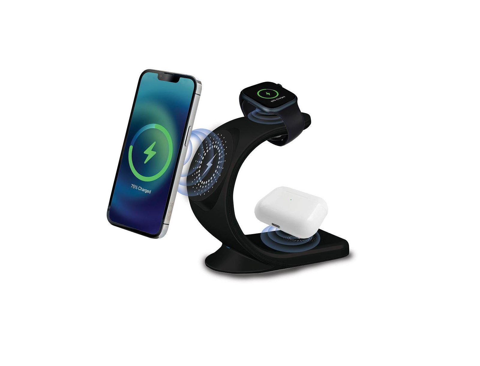 Brookstone Moon 3-in-1 Wireless MagSafe Charging Station for iPhone, AirPods, and Apple Watch