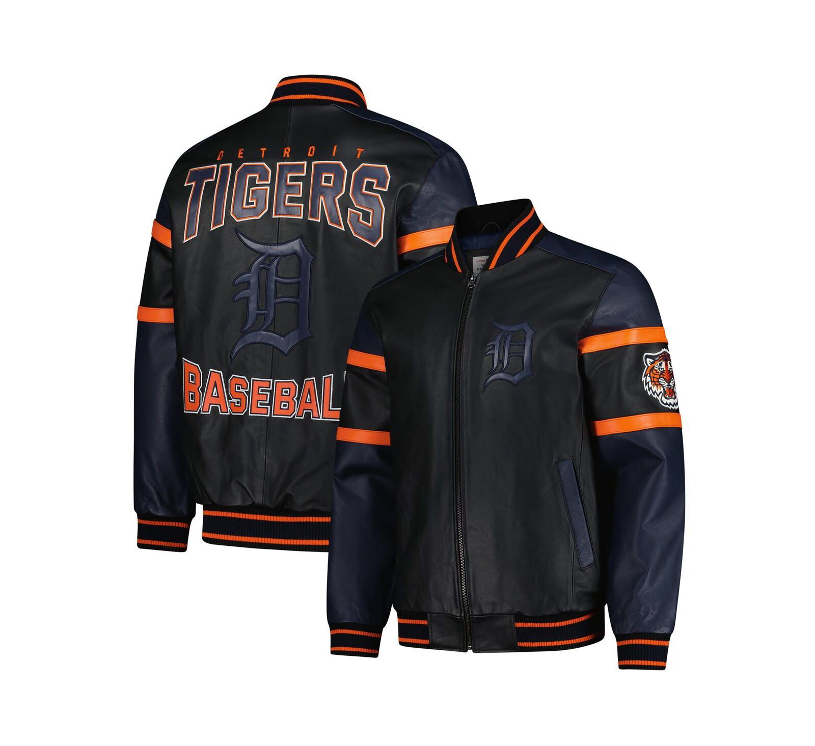 G-III Sports by Carl Banks Men's Black Detroit Tigers Full-Zip Leather Varsity Jacket