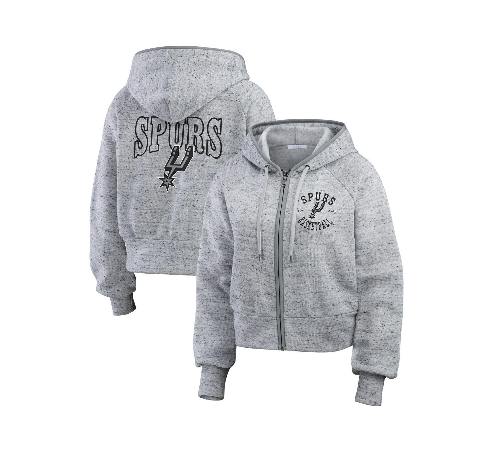 WEAR by Erin Andrews Women's Heather Gray San Antonio Spurs Speckled Radiator Full-Zip Hoodie