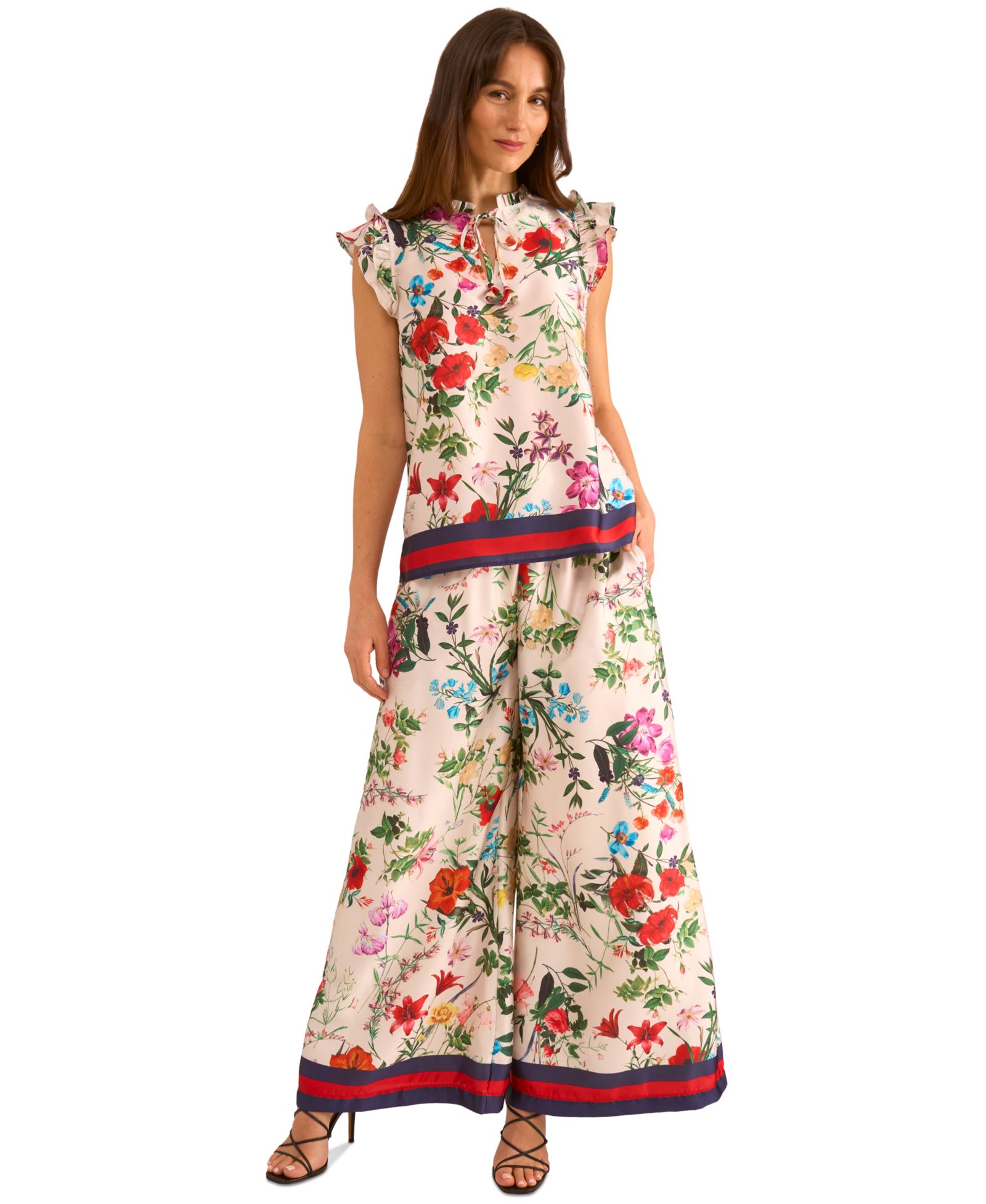 Женский топ Vince Camuto Satin Floral-Print Ruffled Sleeve