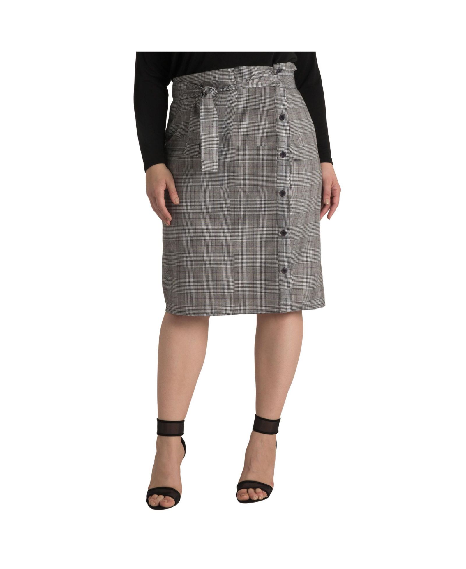 Standards & Practices Women's Glen Plaid Suiting Button Front Paper Bag Waist Belted Skirt