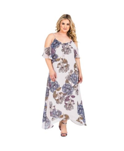 Женское цветочное платье Plus Size Chiffon Cold Shoulder Ruffle