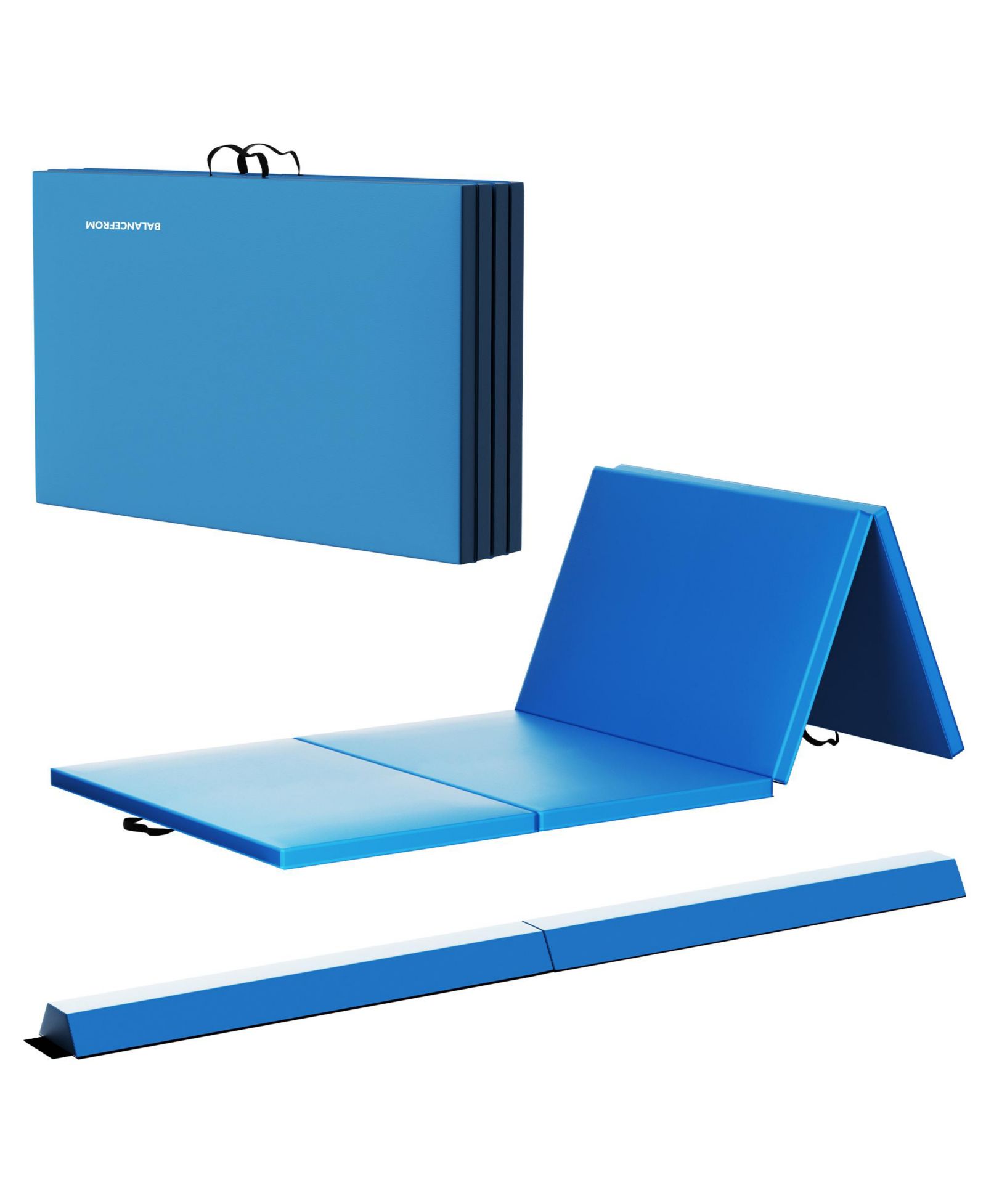 BalanceFrom Fitness Foldable Gymnastics Mat w/Sectional Floor Balance Beam, Blue