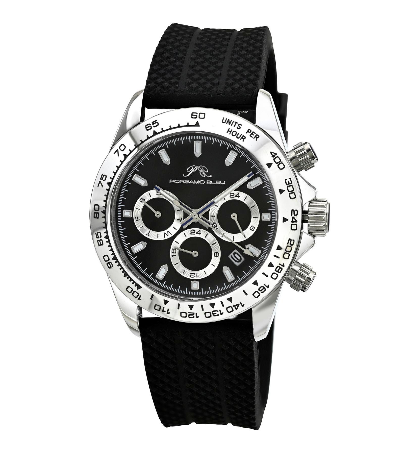 Porsamo Bleu Men's Preston Multifunction Black Silicone Strap Watch 41 mm