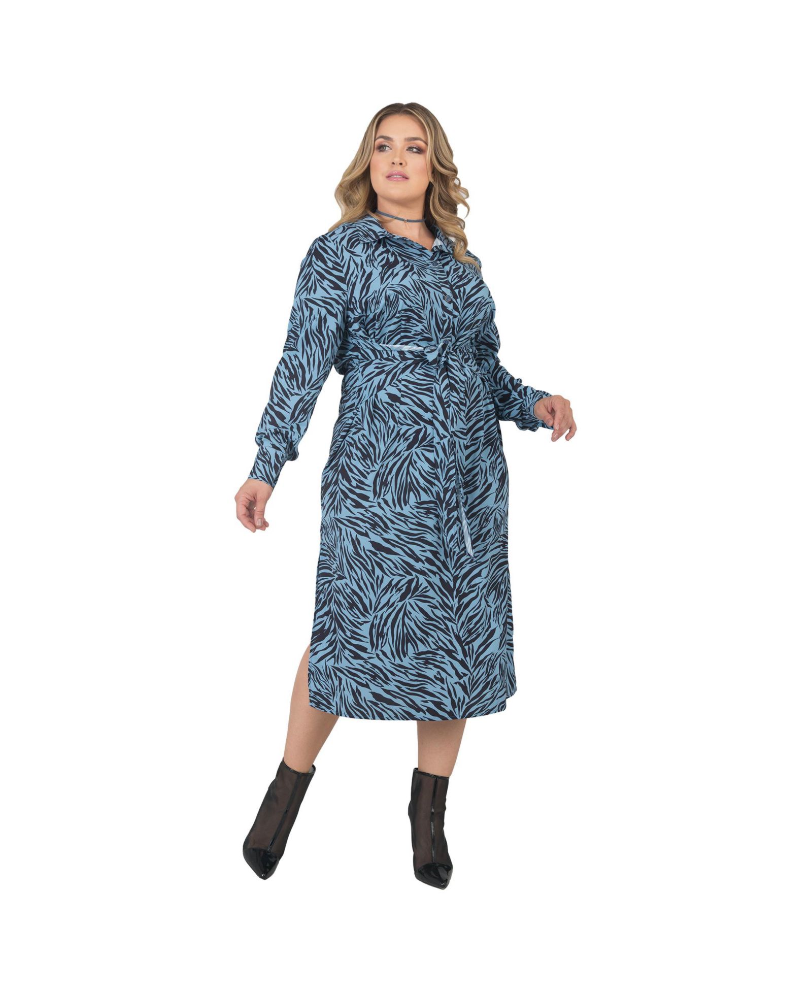 Женское платье Plus Size с длинным рукавом, принтом зебра и завязками спереди