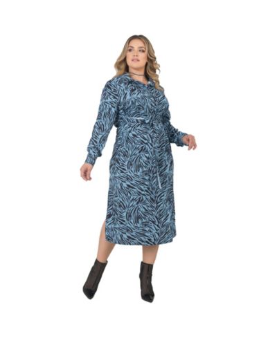 Женское платье Plus Size с длинным рукавом, принтом зебра и завязками спереди