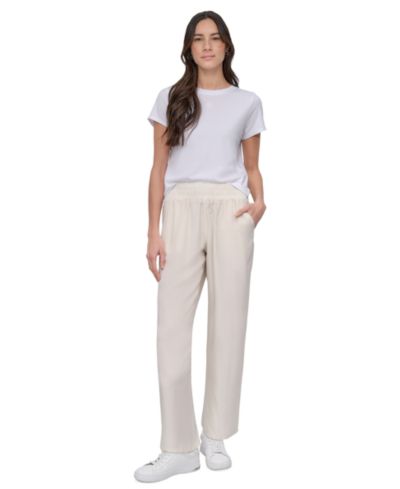 DKNY Jeans Petite Smocked-Waist Wide-Leg Pants