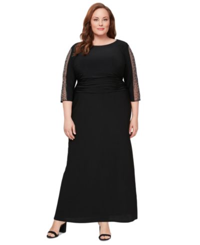 SL Fashions Plus Size Embellished-Sleeve Ruched Gown