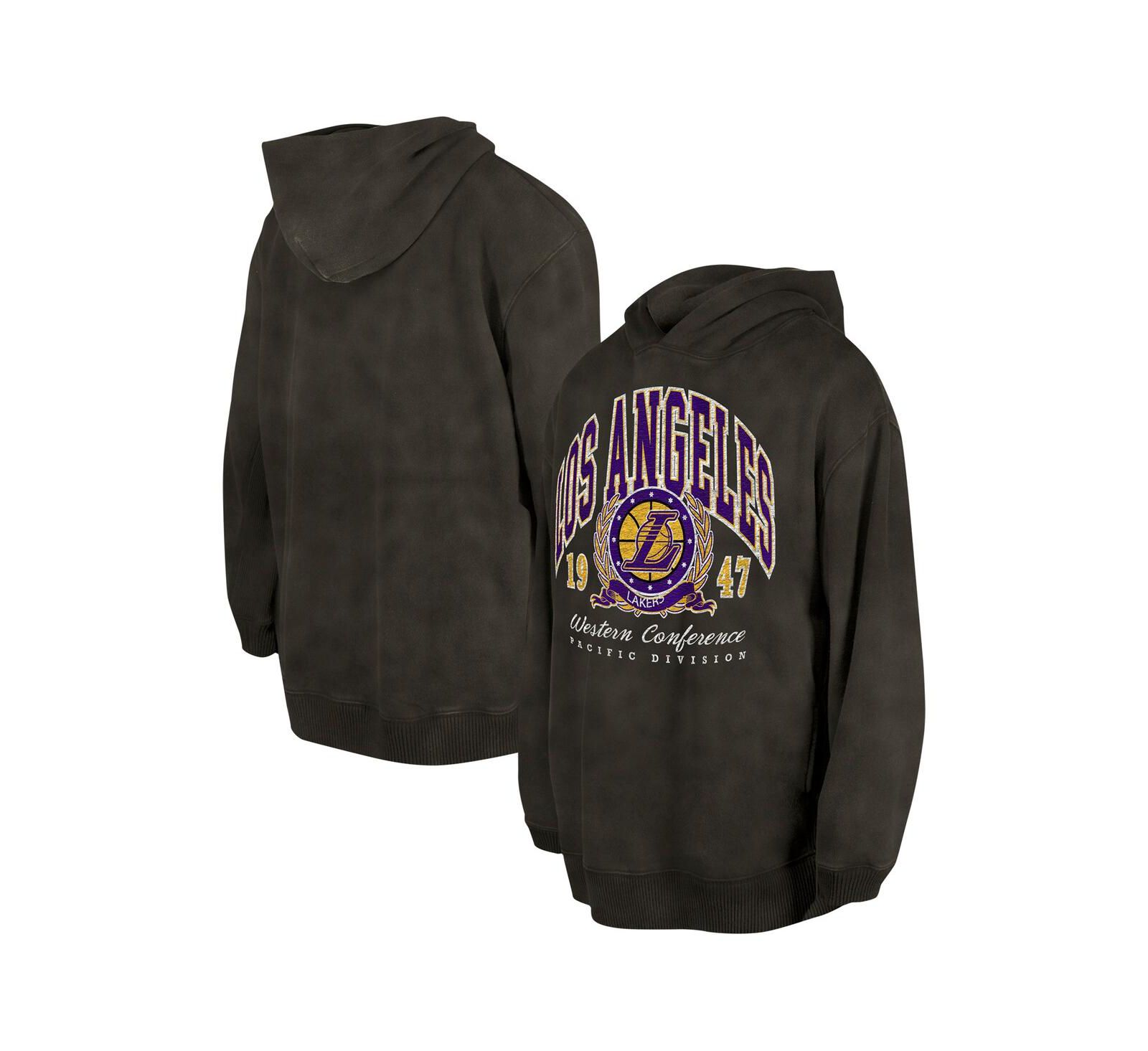 New Era Мужская и Женская Charcoal Los Angeles Lakers Oversized Essentials Fleece Pullover Hoodie