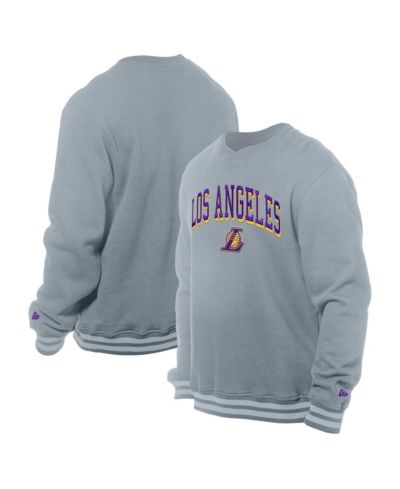 Мужской свитшот New Era Gray Los Angeles Lakers Chenille Cross Over Pullover
