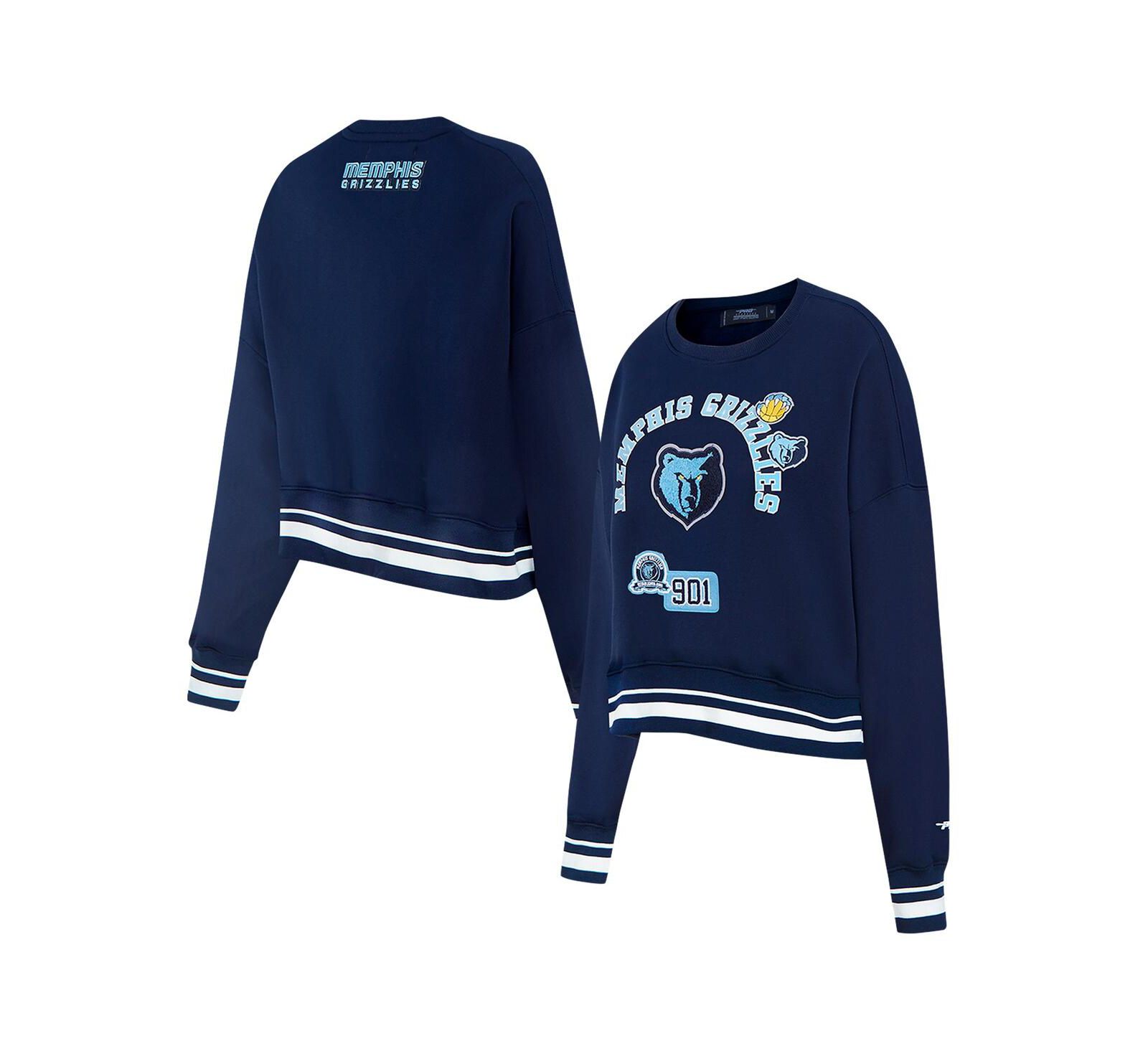 Pro Standard Women's Navy Memphis Grizzlies Area Code Cropped Pullover Sweatshirt