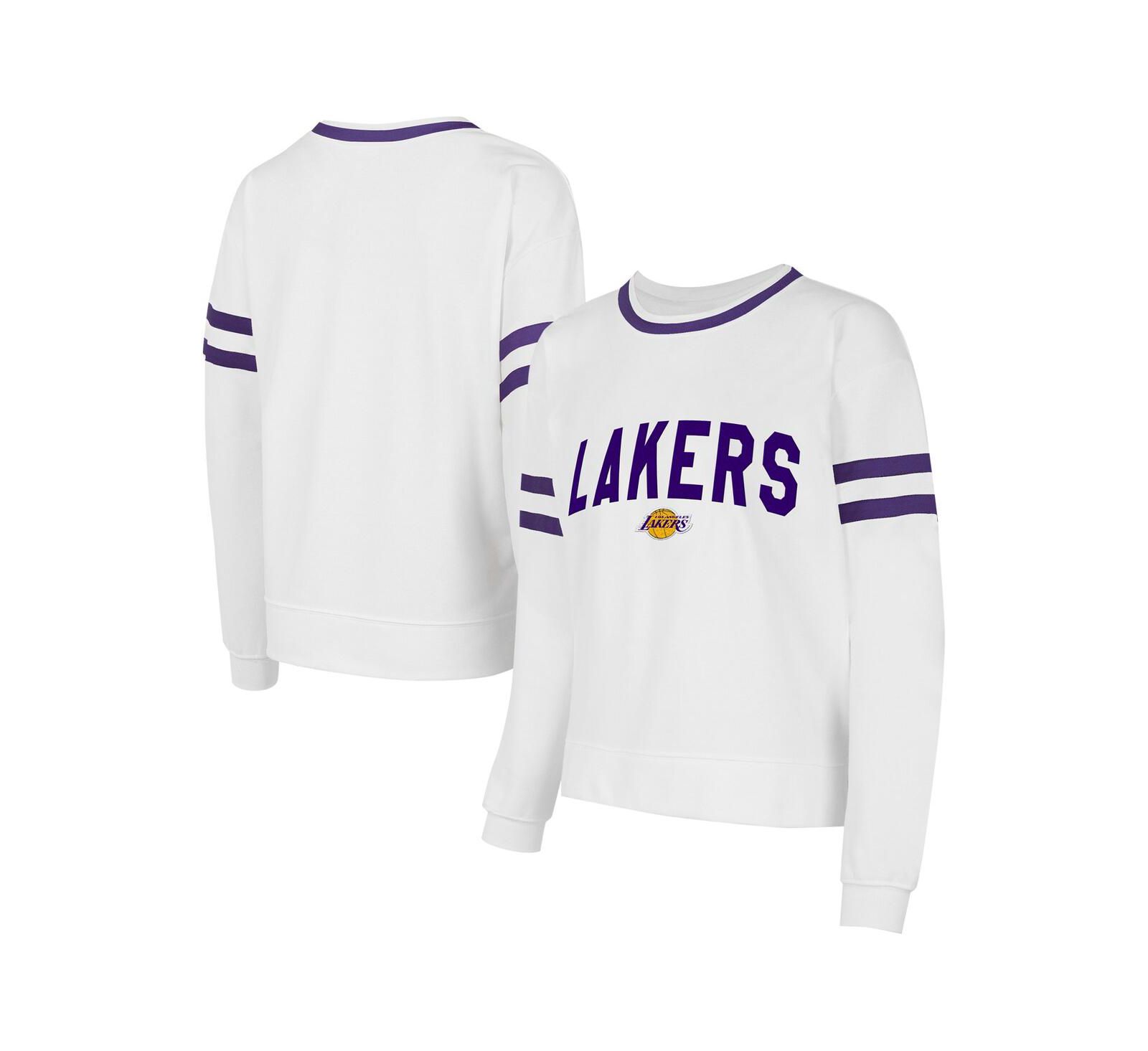 Concepts Sport Women's White Los Angeles Lakers Borough Pullover Sweatshirt