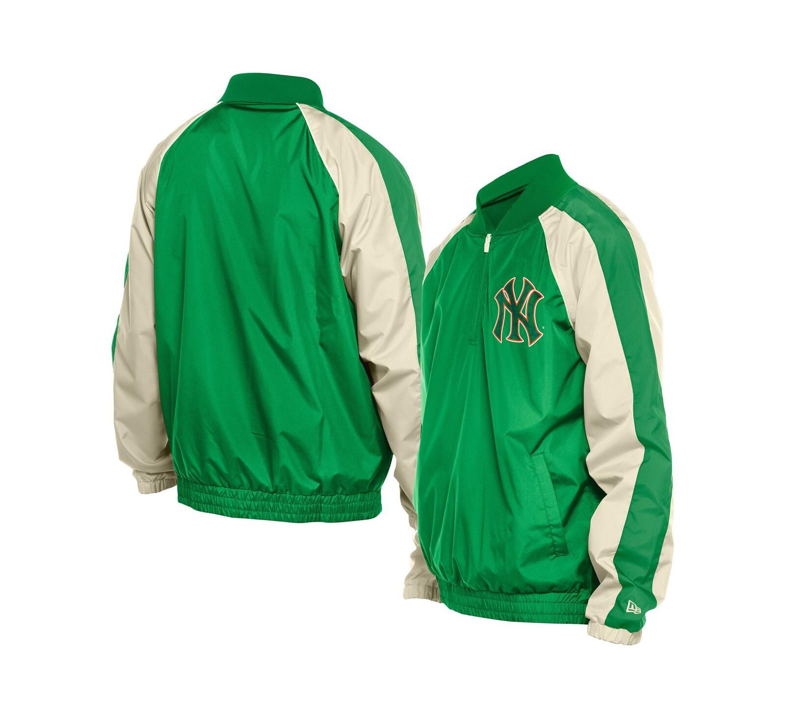 New Era Men's Kelly Green New York Yankees Ripstop Raglan Quarter-Zip Hoodie Windbreaker Jacket