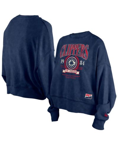 New Era Women's Navy LA Clippers Hardwood Classics Enzyme Wash Oversized Boxy Pullover Sweatshirt