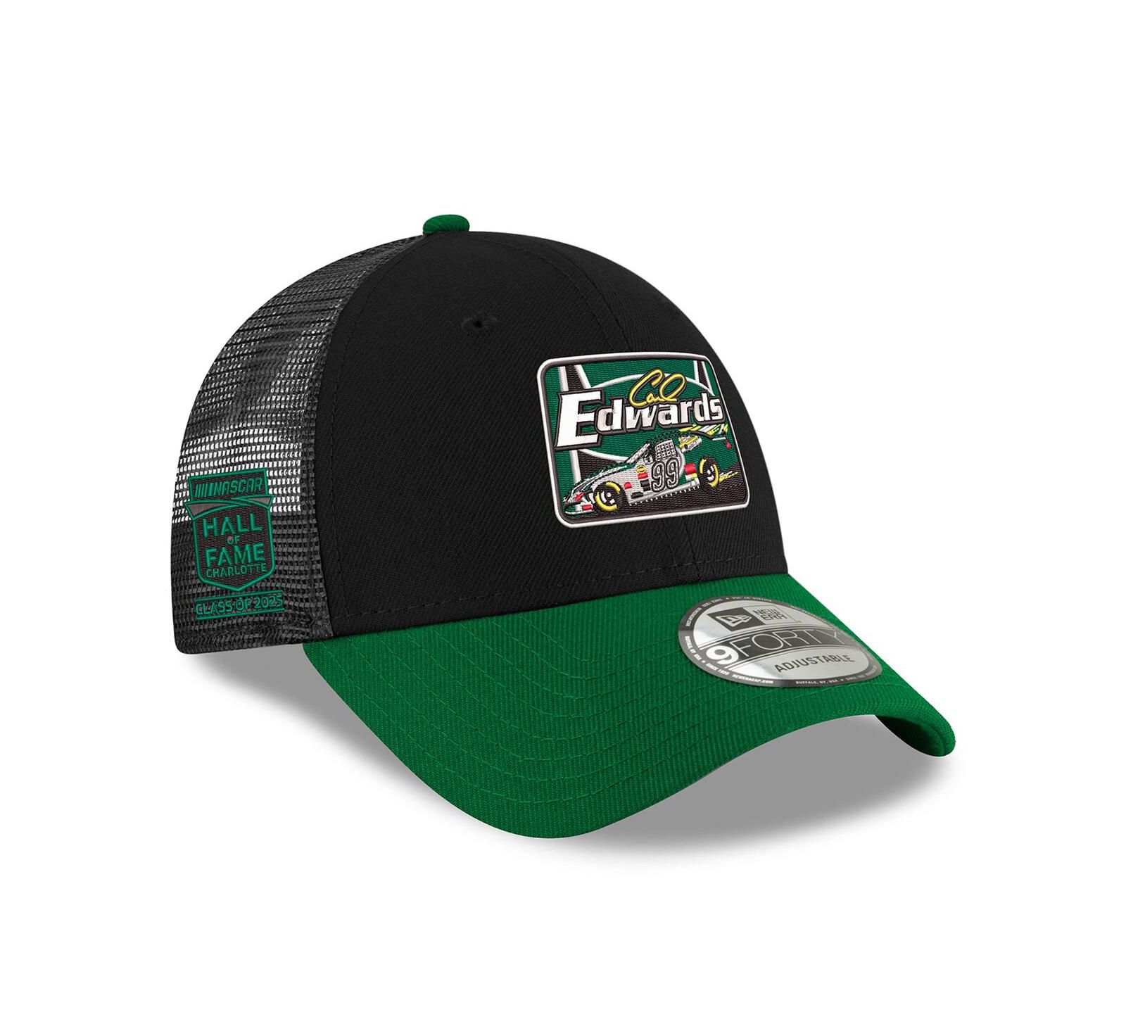 New Era Men's Black/Green Carl Edwards 2025 NASCAR Hall of Fame 9FORTY Adjustable Trucker Hat