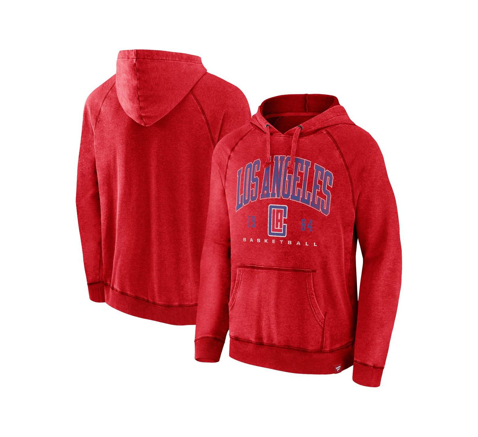 Fanatics Men's Heather Red LA Clippers Foul Trouble Snow Wash Raglan Pullover Hoodie
