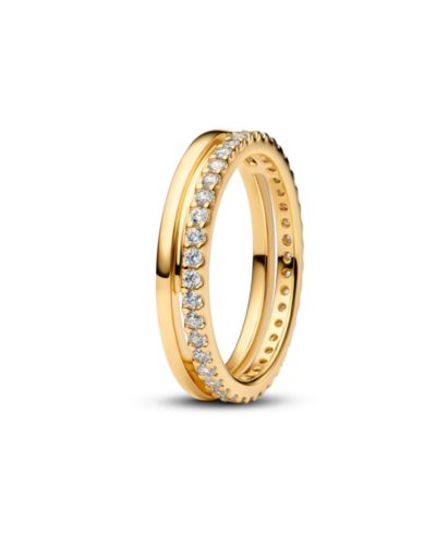 Pandora кольцо с двойной полосой, покрытие 14K Gold