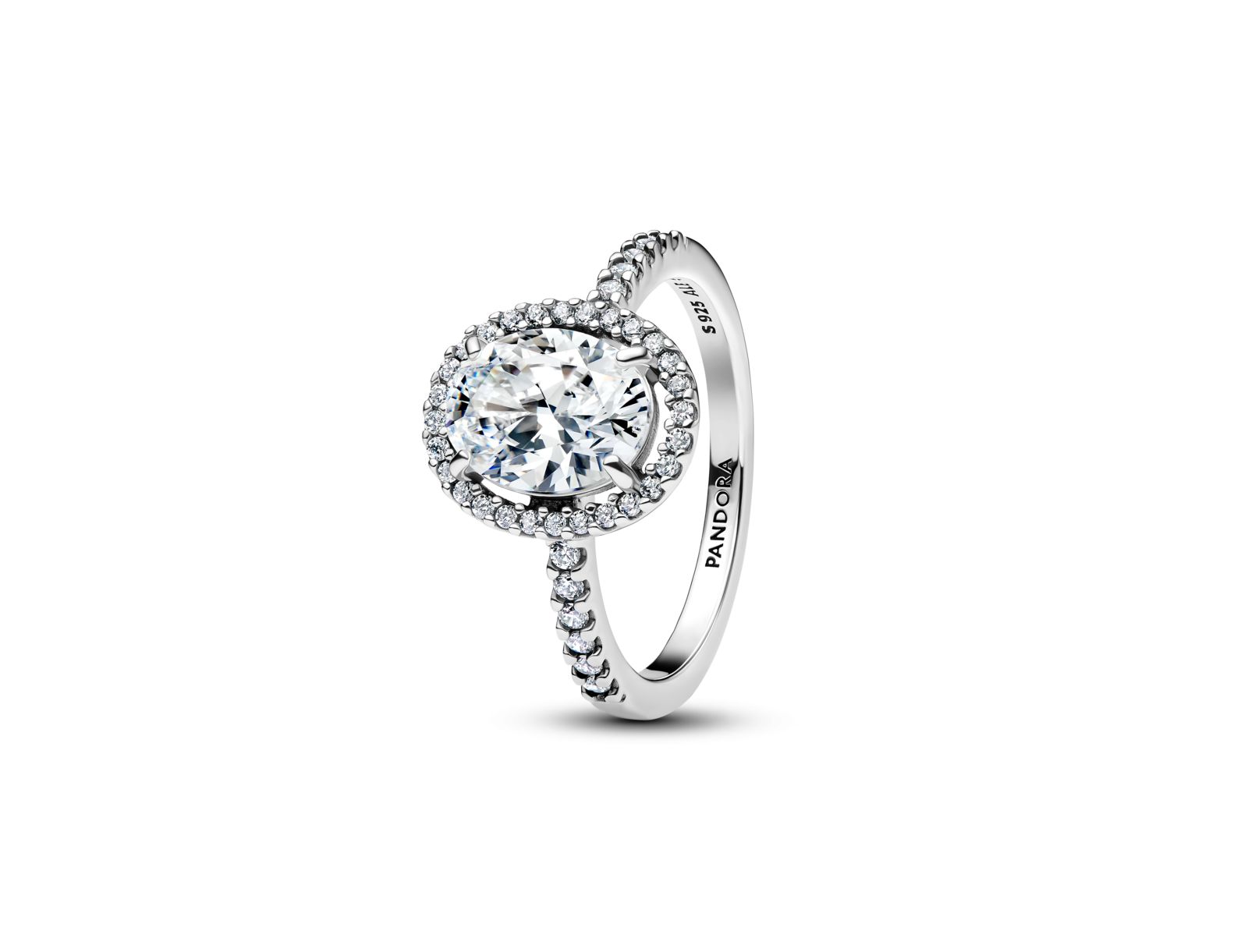 Кольцо Pandora Oval Sparkling Halo Statement из стерлингового серебра