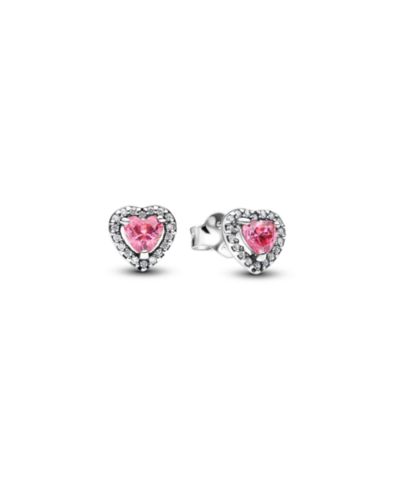 Pandora Серьги-гвоздики из стерлингового серебра с розовым сердцем