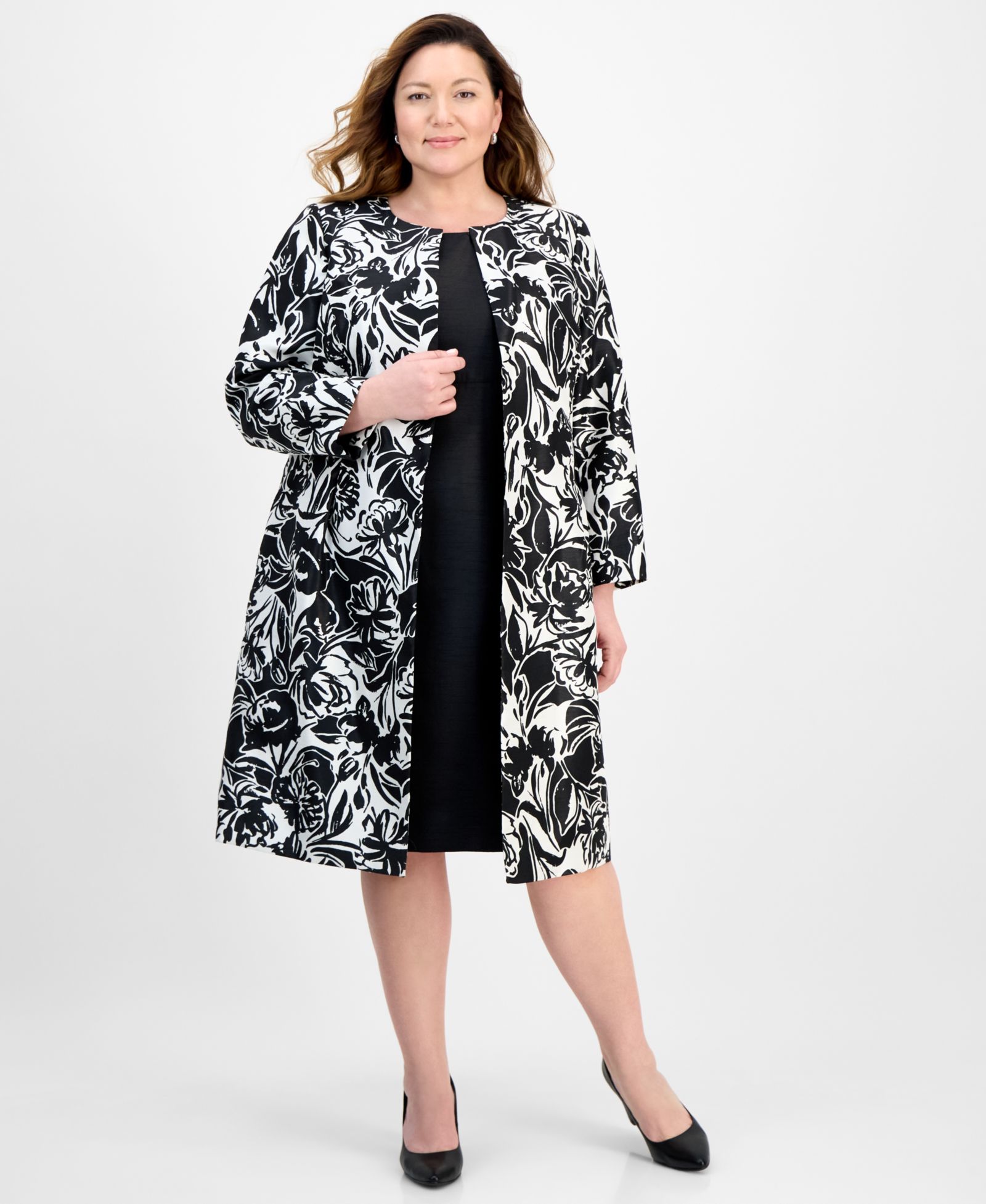 Le Suit Plus Size Костюм из 2-х предметов: жакет с цветочным принтом и платье с завышенной талией