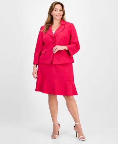 Le Suit Plus Size Tulip Collar Jacket & Tiered 2 Piece Skirt Suit