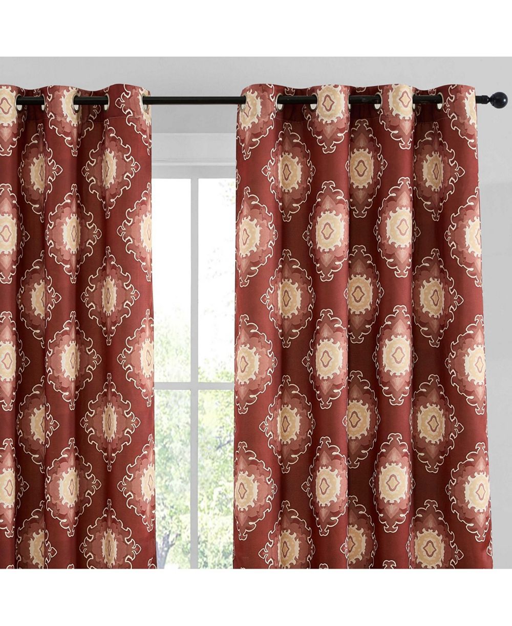 HLC.ME Liam Ogee Ikatt Damask Patterned Window Grommet Curtains Bedroom - Light Blocking Darkening Window Panels, Set of 2 (Spice Red, 52 W x 84 L)