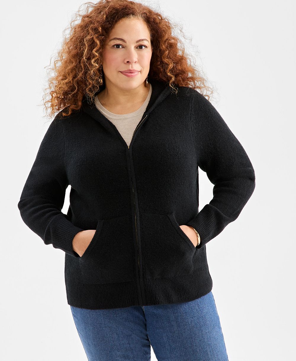 Style & Co Plus Size Luxsoft Full-Zip Hoodie Sweater, Macy's Exclusive