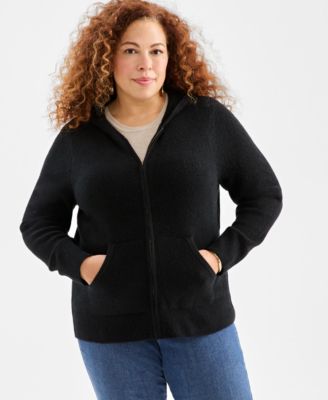 Style & Co Plus Size LuxSoft Zip-Front Hooded Sweater, Macy's Exclusive