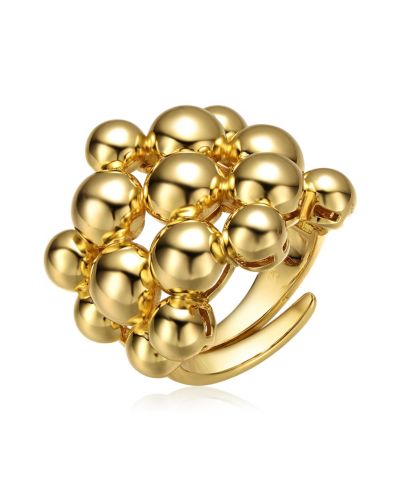 Rachel Glauber 14K Gold Plated Bead Cluster Adjustable Statement Ring
