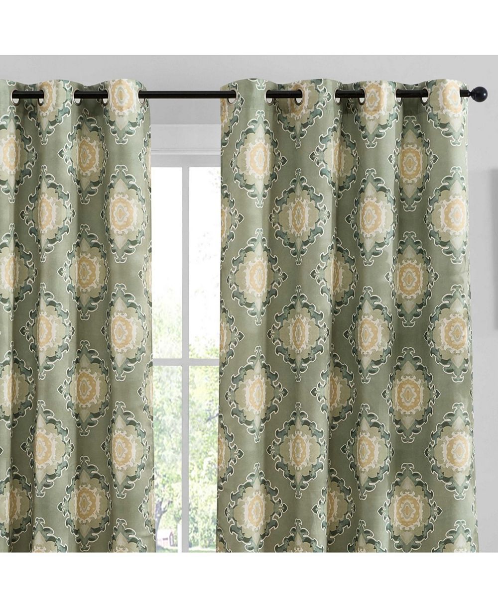 HLC.ME Liam Ogee Ikatt Damask Patterned Window Grommet Curtains Bedroom - Light Blocking Darkening Window Panels, Set of 2