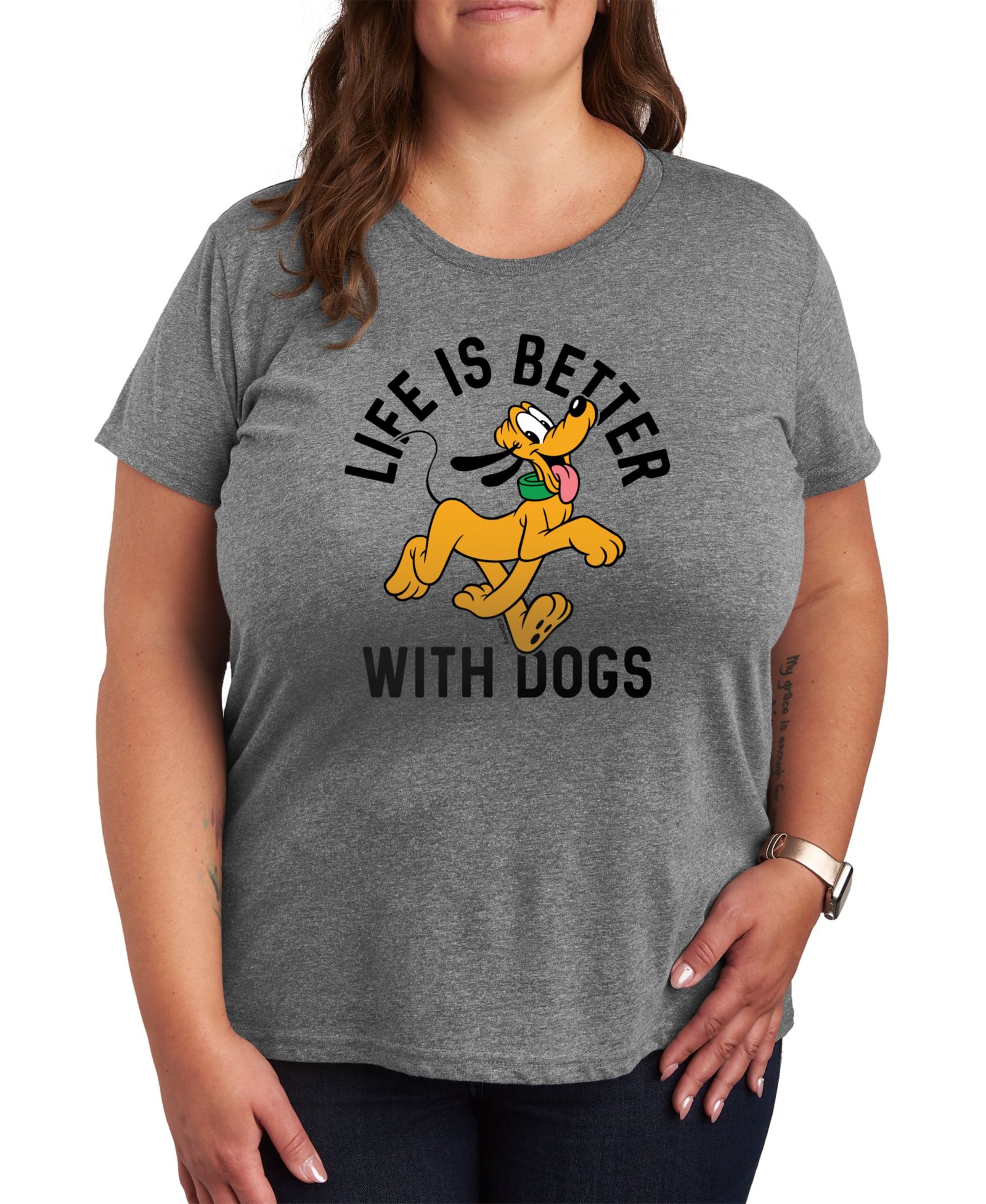 Футболка Hybrid Apparel Trendy Plus Size Disney Life Is Better with Dogs Pluto Graphic Crew Neck