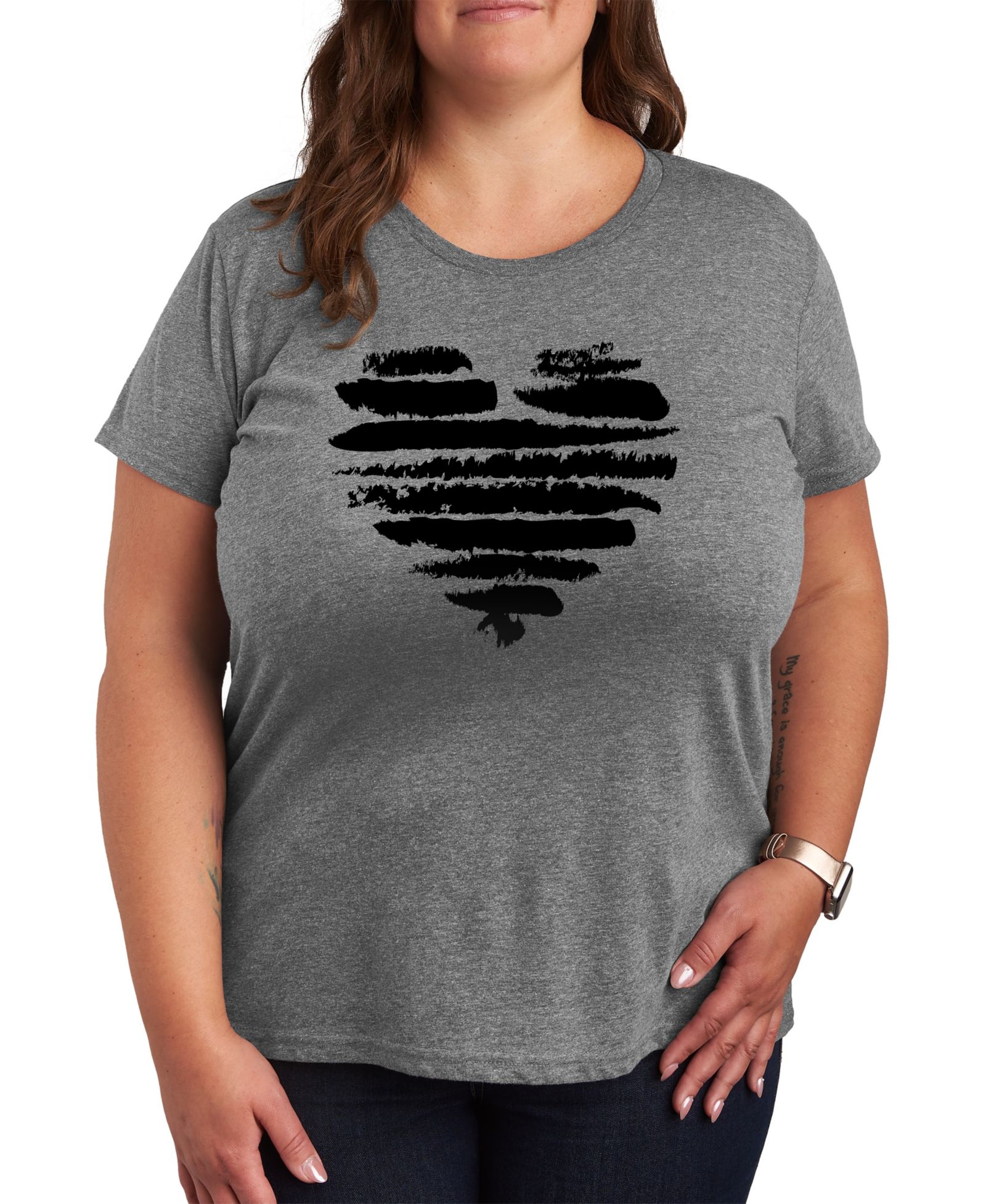 Hybrid Apparel Trendy Plus Size Heart Graphic Crew Neck T-Shirt