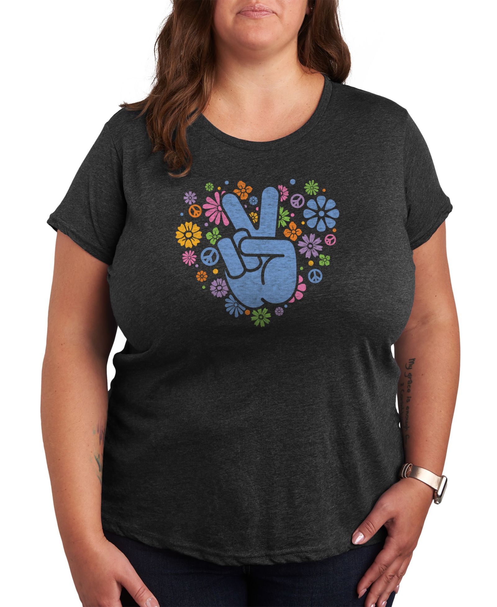 Hybrid Apparel Trendy Plus Size Pastel Peace Sign Size Graphic Crew Neck T-Shirt