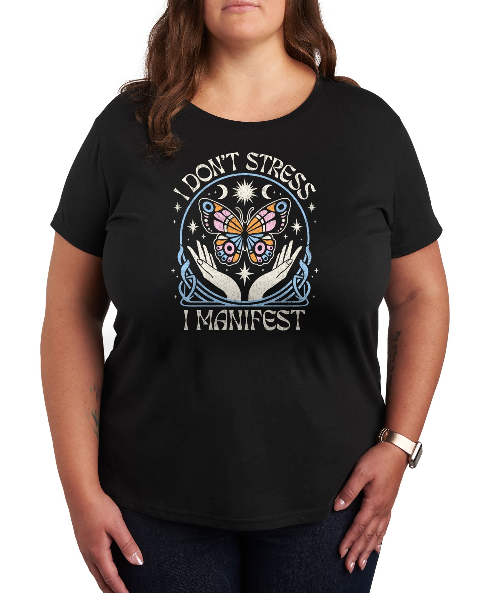 Женская футболка Hybrid Apparel Trendy Plus Size Don't Stress Manifest Graphic Crew Neck