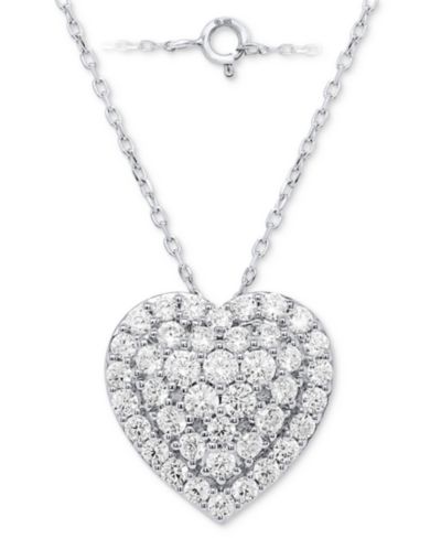 Forever Grown Diamonds Lab-Grown Diamond Cluster Heart 18" Pendant Necklace (2 ct. t.w.) in Sterling Silver or 14k Gold-Plated Sterling Silver