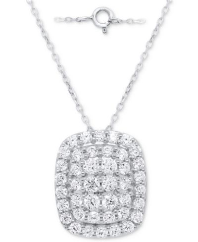Forever Grown Diamonds Lab-Grown Diamond Cushion Cluster 18" Pendant Necklace (2 ct. t.w.) in Sterling Silver or 14k Gold-Plated Sterling Silver