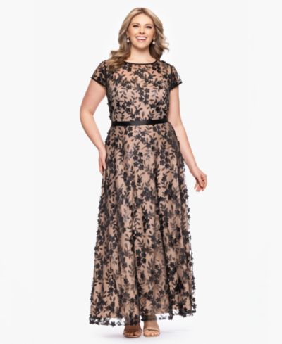 XSCAPE Plus Size Embellished 3D Flower Ball Gown