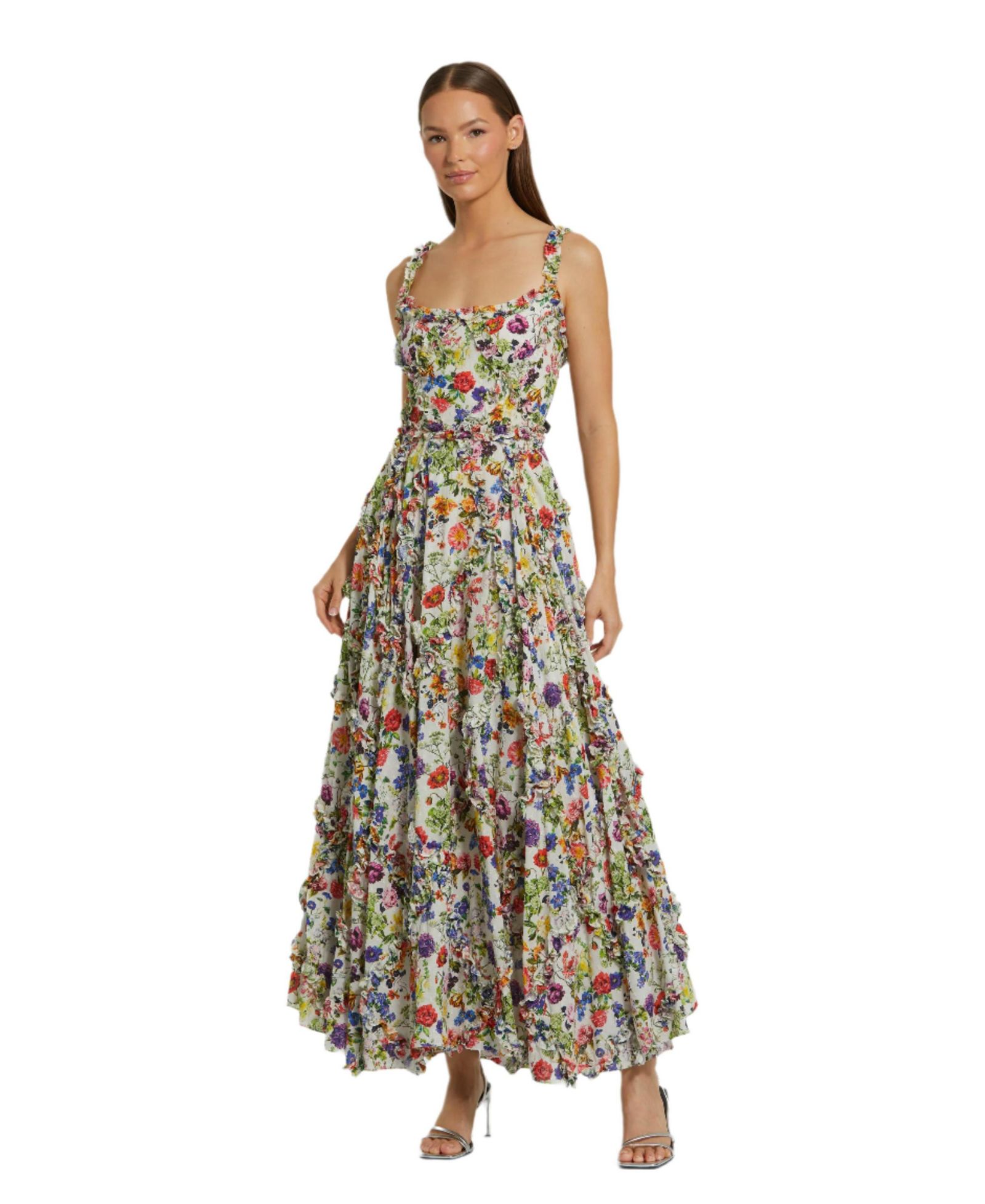Женское вечернее платье Mac Duggal Ruffle Floral Sweetheart Neck Gown