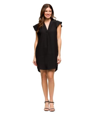 24seven Comfort Apparel Women's V Neck Cap Sleeve Knee Length Pocket Dress