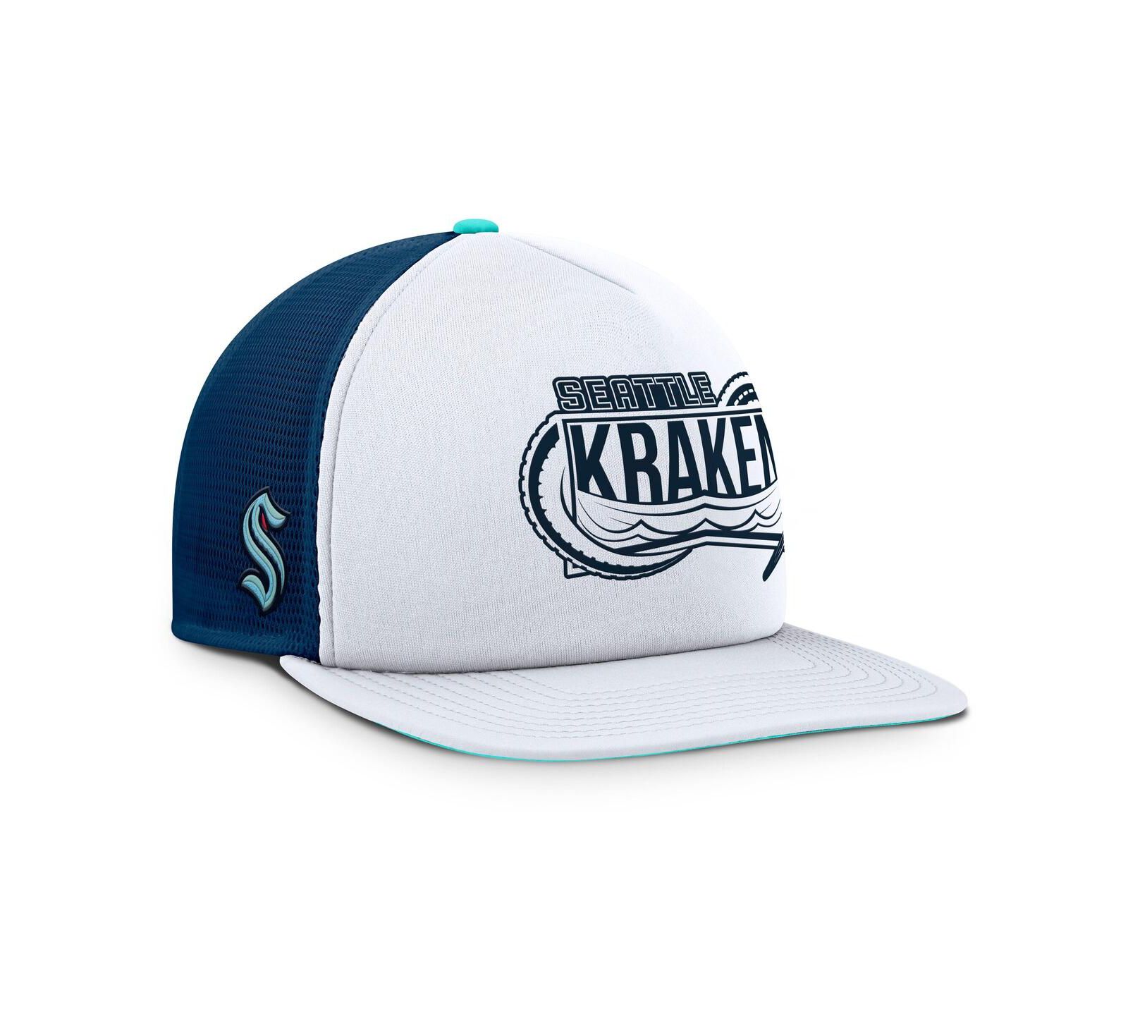Fanatics Men's White/Deep Sea Blue Seattle Kraken Authentic Pro Hometown Rink Foam Trucker Snapback Hat